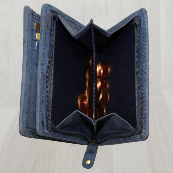 flevado Geldbörse Unisex Damen Herren Echt Leder RFID Schutz Blau